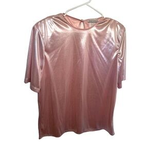 Vintage Jessica Michelle Women's Size Medium Blouse Light Pink Metallic Crewneck